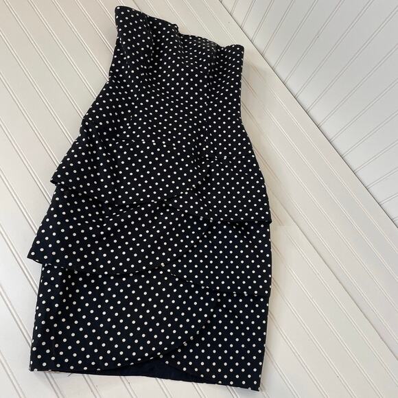 A. J. BARI Vintage Black White Polka Dot Strapless Dress Tiered Size 8 - Picture 1 of 6